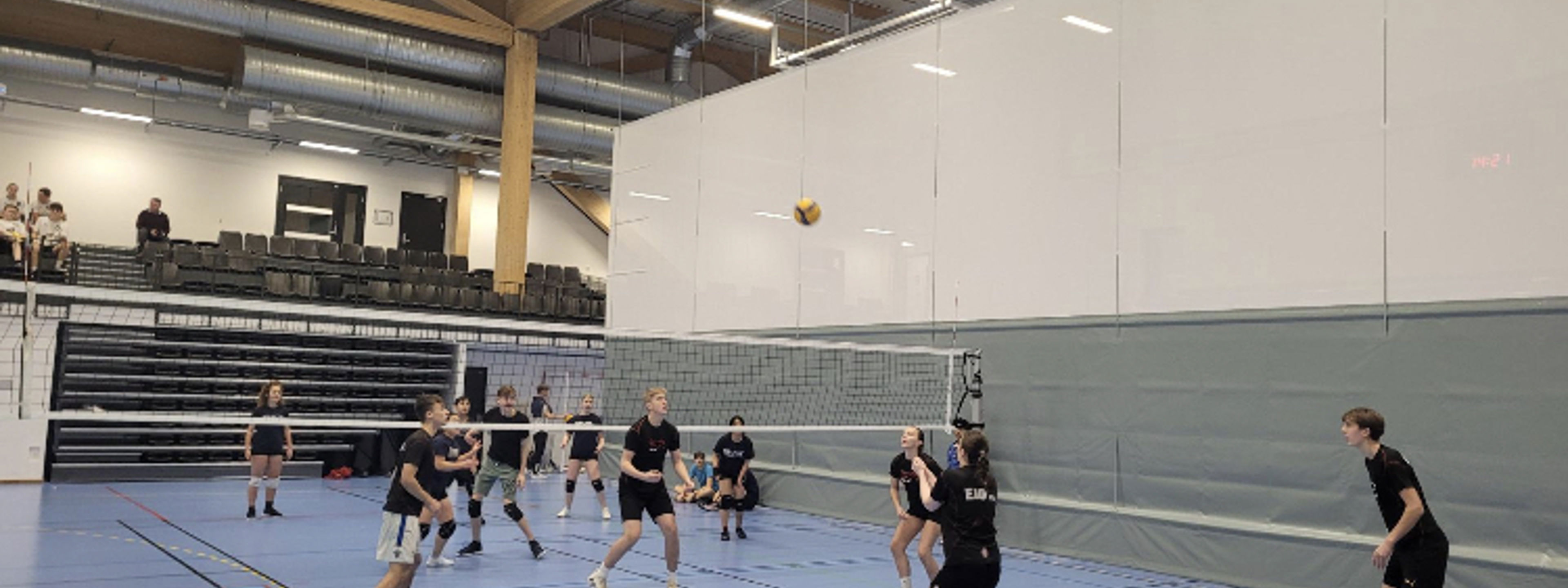 Fleire elevar spelar volleyball.